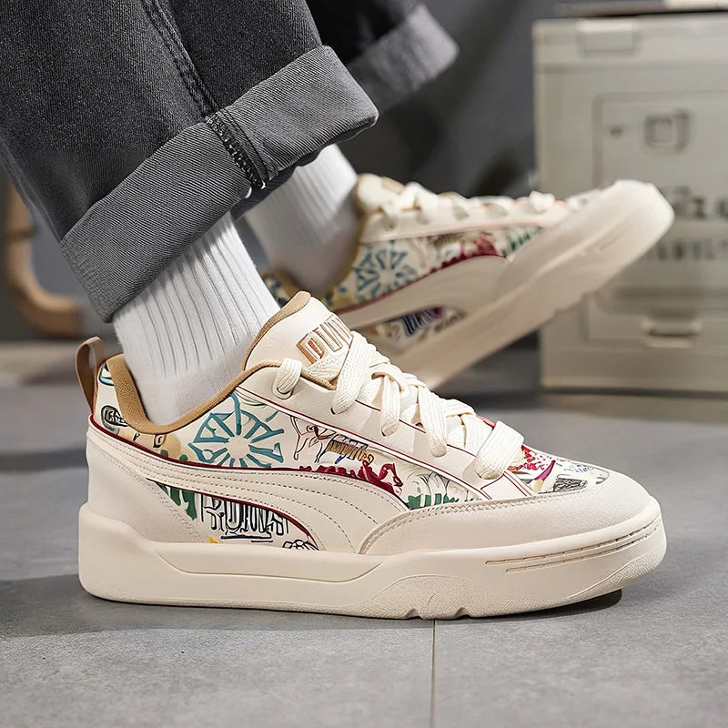 PUMA Scarpe da skate casual alla moda con suola spessa e cuciture in pelle scamosciata con stampa graffiti bianco sporco 405258-02