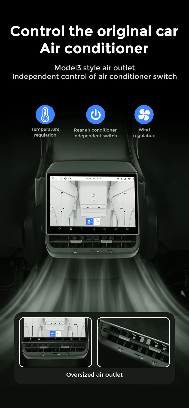 Mekede Sistema Multimediale di Intrattenimento Android da 8,66 Pollici 4GB 64GB con Controllo Touch per Tesla Model 3/Y, Regolazione Sedile, Controllo Climatizzatore, Supporto YouTube Netflix 4G LTE WiFi, Lettore Video Multim