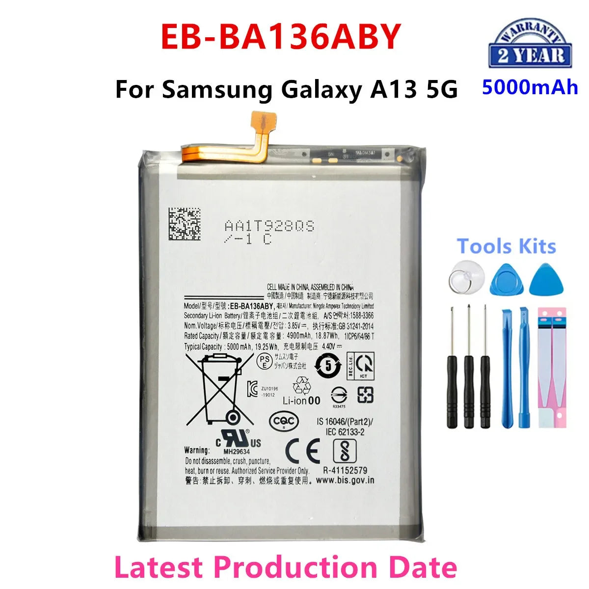 Nuovissima batteria di ricambio di alta qualità da EB-BA136ABY 5000mAh per strumenti Samsung Galaxy A13 5G +