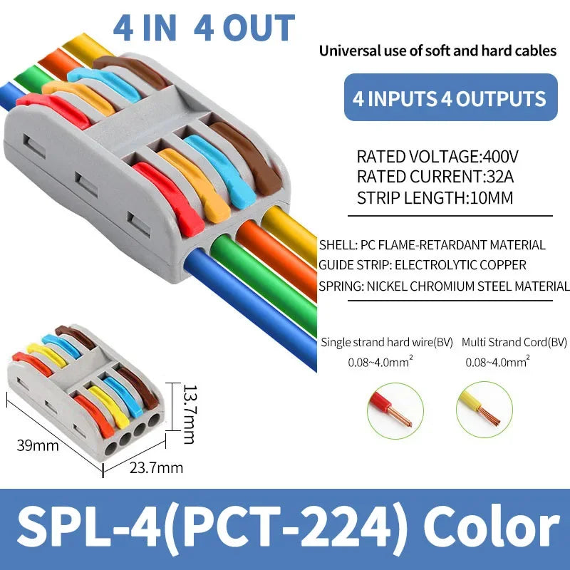 Mini connettori per cavi a cablaggio rapido 1/2/3/4/5 vie SPL Splitter compatto universale Conduttori elettrici Morsettiera domestica push-in
