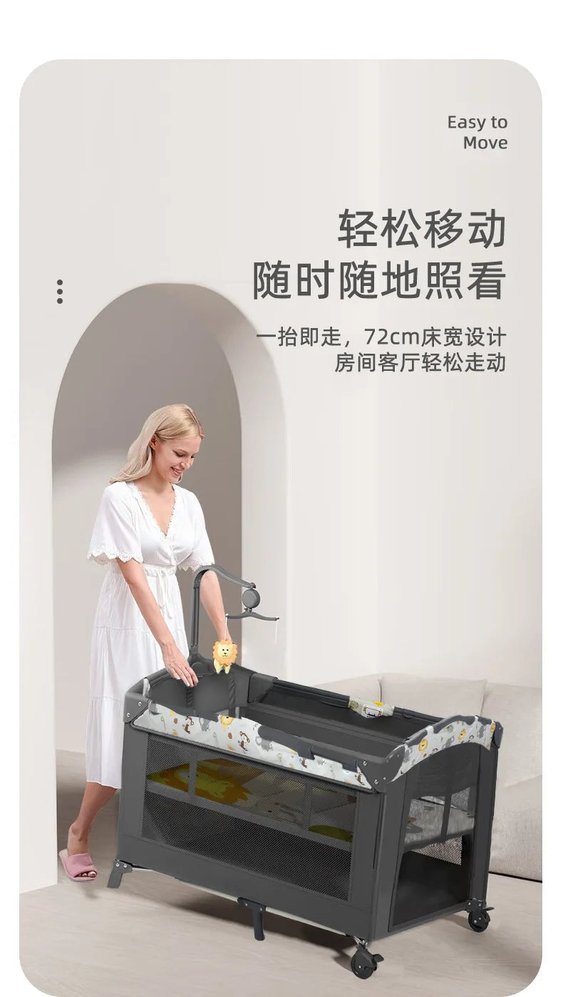 Culla per neonati 3 in 1, lettino da affiancare al letto, box portatile da viaggio con fasciatoio e giocattoli