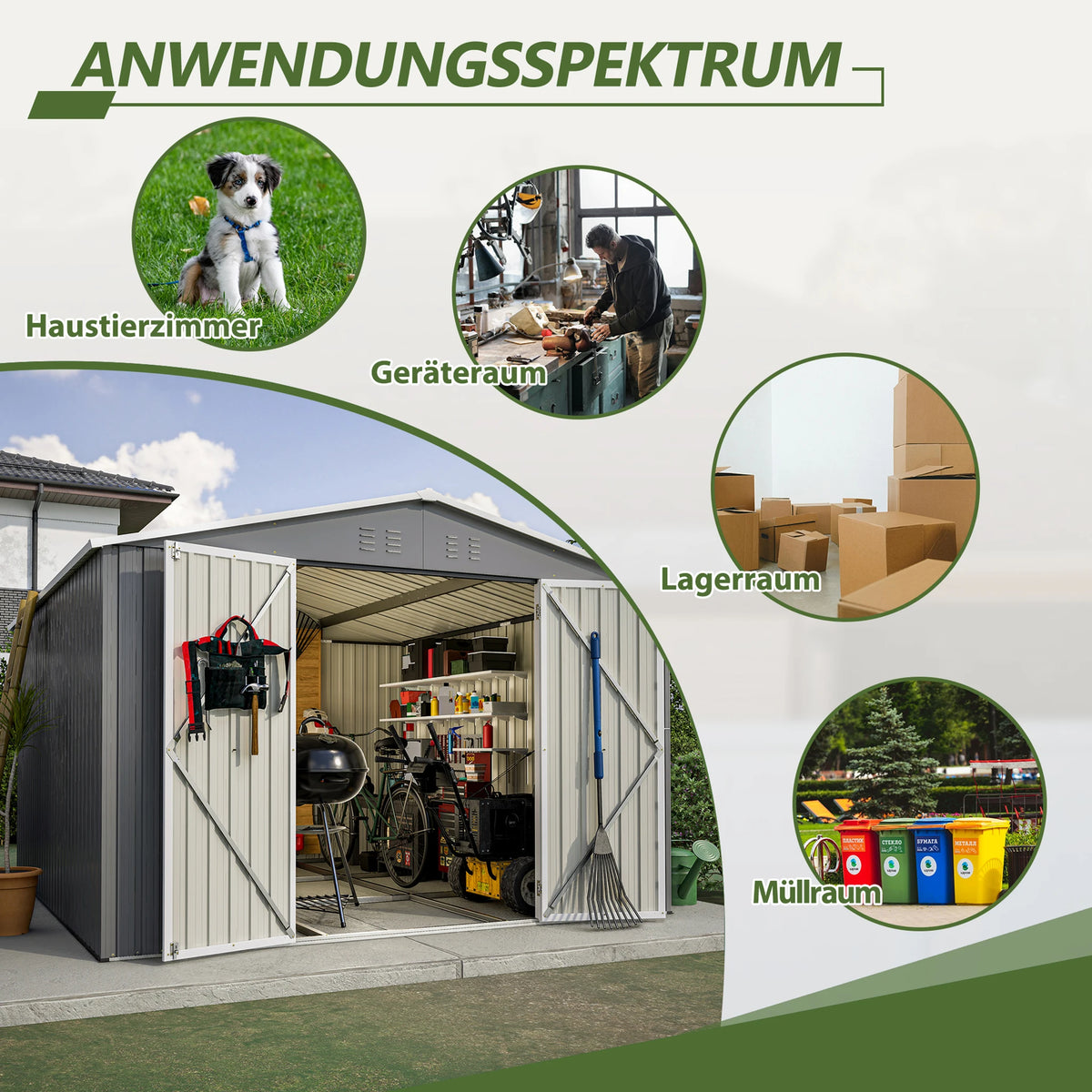 Capannone da Esterno in Metallo 10*10FT con Telaio di Supporto, Doppie Porte Chiudibili e Prese d'Aria, Edificio Impermeabile per lo Stoccaggio di Attrezzi da Giardino e Attrezzature per Prato.