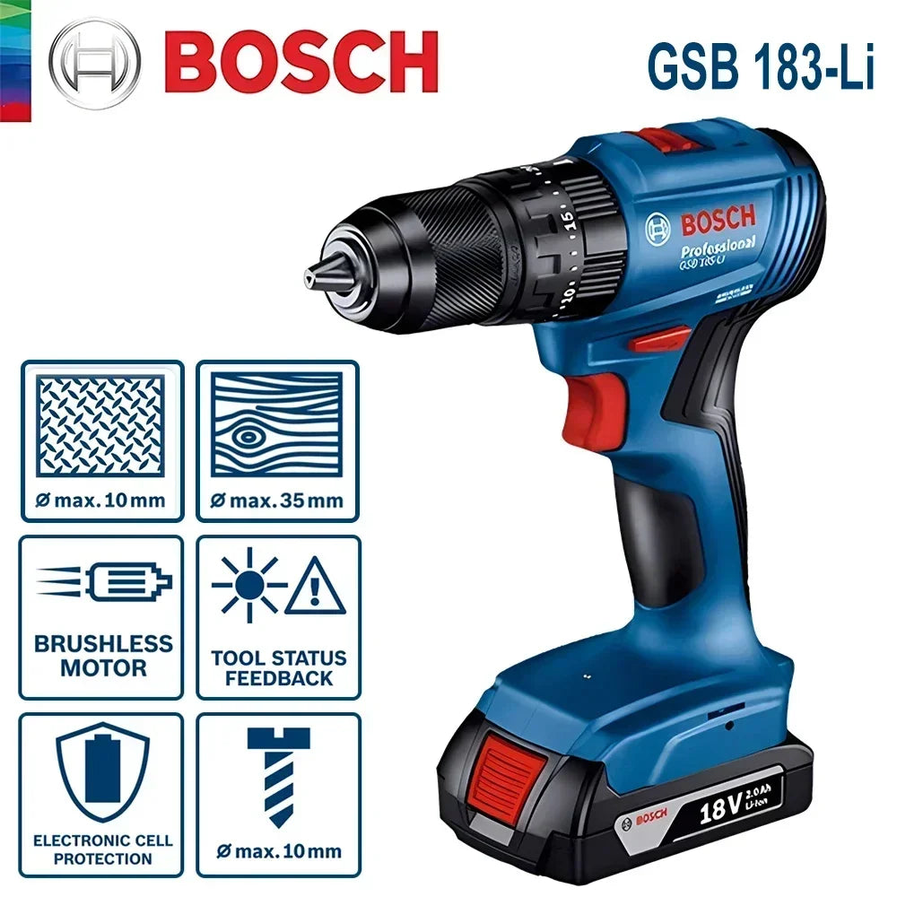 Trapano avvitatore a impulsi senza fili Bosch GSB183-LI 18V, avvitatore elettrico ad alta coppia per legno, metallo, muratura, utensile elettrico per il fai da te