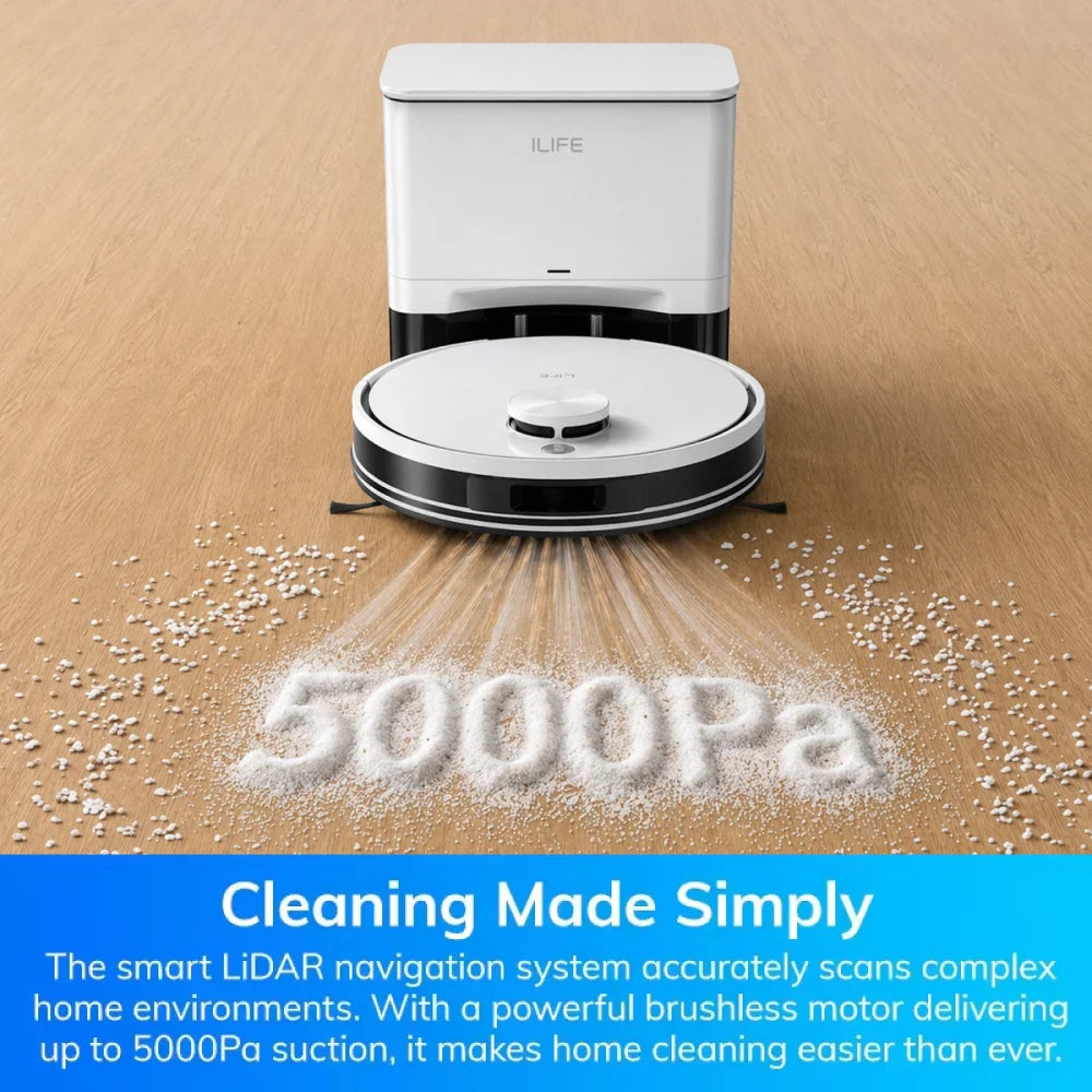Robot Aspirapolvere ILIFE A30 Pro con Stazione di Svuotamento Automatico, Forte Aspirazione 5000Pa, Navigazione LDS, 180 Minuti di Autonomia, Funzione 2-in-1 Lavaggio e Spazzamento, Controllo APP, Pulizia di Pavimenti e Tappe