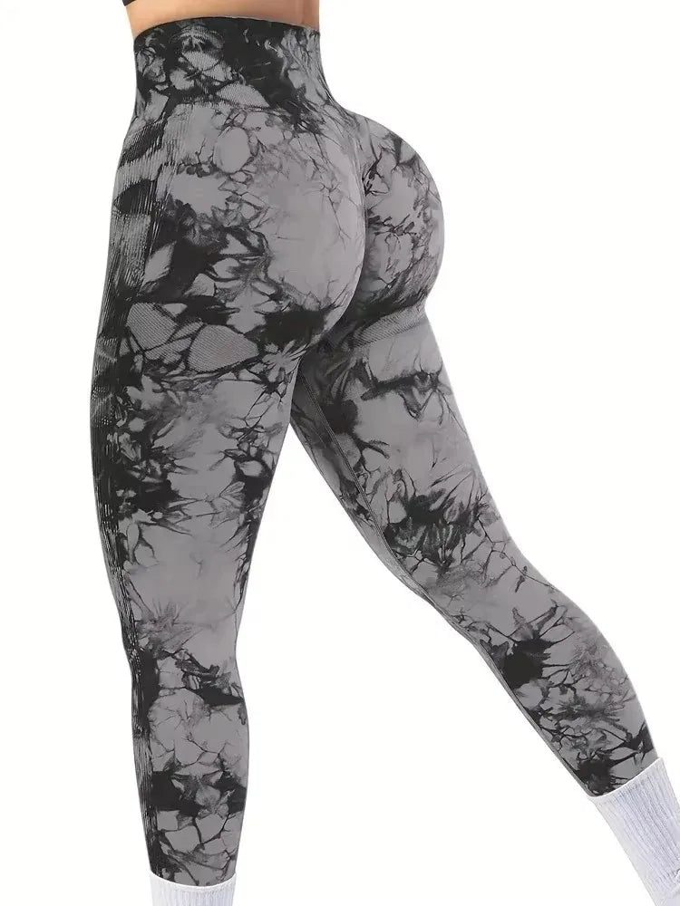 CZGUKE Leggings Tie-Dye da Donna a Vita Alta, Modellanti, Contenitivi, Push-Up, Senza Cuciture, per Yoga e Allenamento in Palestra