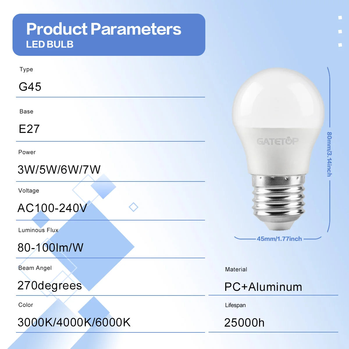 1-10 Pezzi Lampadina LED Mini G45 3W-7W AC100-240V E27 Luce Diurna Fredda per Illuminazione e Decorazione Soffitto Soggiorno