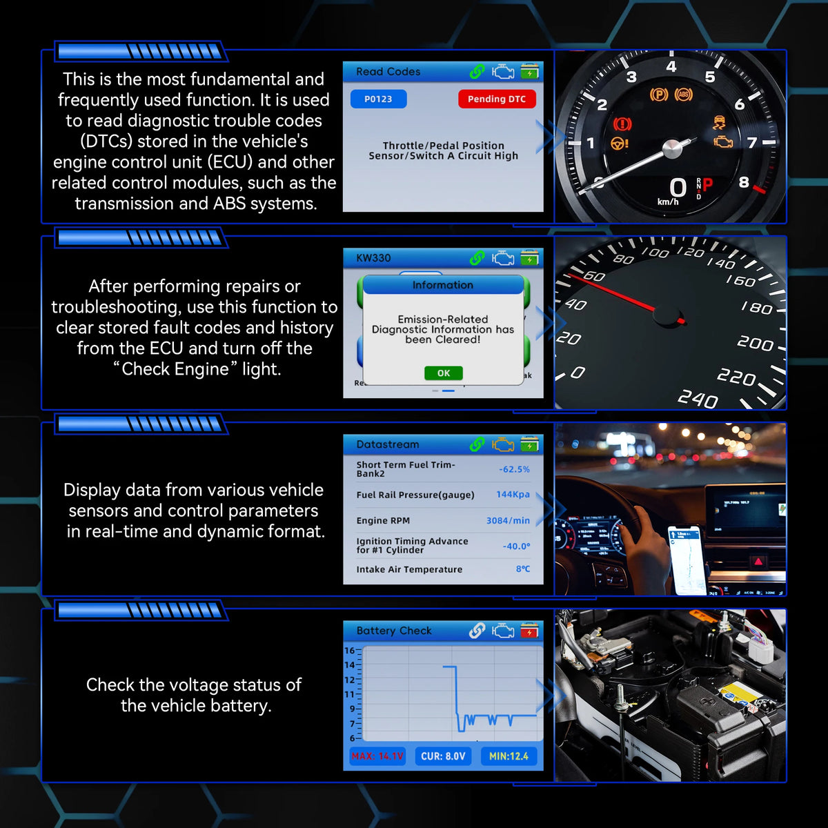 2026 KONNWEI KW330 Auto OBD2 Scanner di guasti Test della batteria del motore Codice di guasto Trasparente Dati in tempo reale Strumento di ispezione OBD professionale