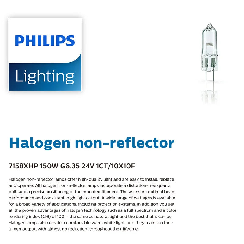 Lampada Alogena Philips 7158XHP 150W G6.35 24V Senza Riflettore, Luce Senza Ombra per Microscopi, Lampadina FCS per Proiezioni