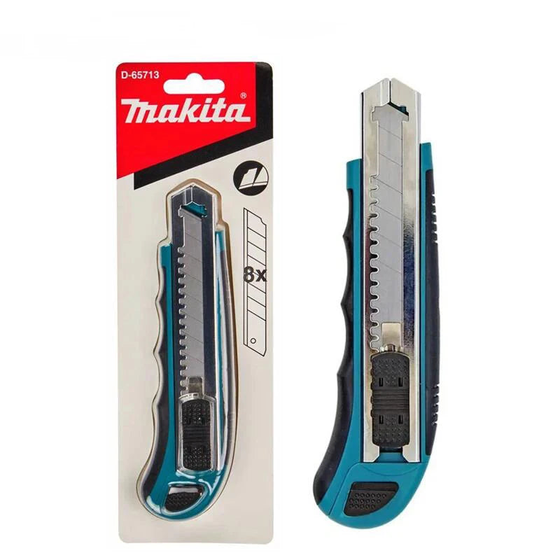 Coltello multiuso Makita con lame a scatto, caricamento facile, lame extra retrattili, impugnatura comoda in gomma, strumento manuale combinato completo
