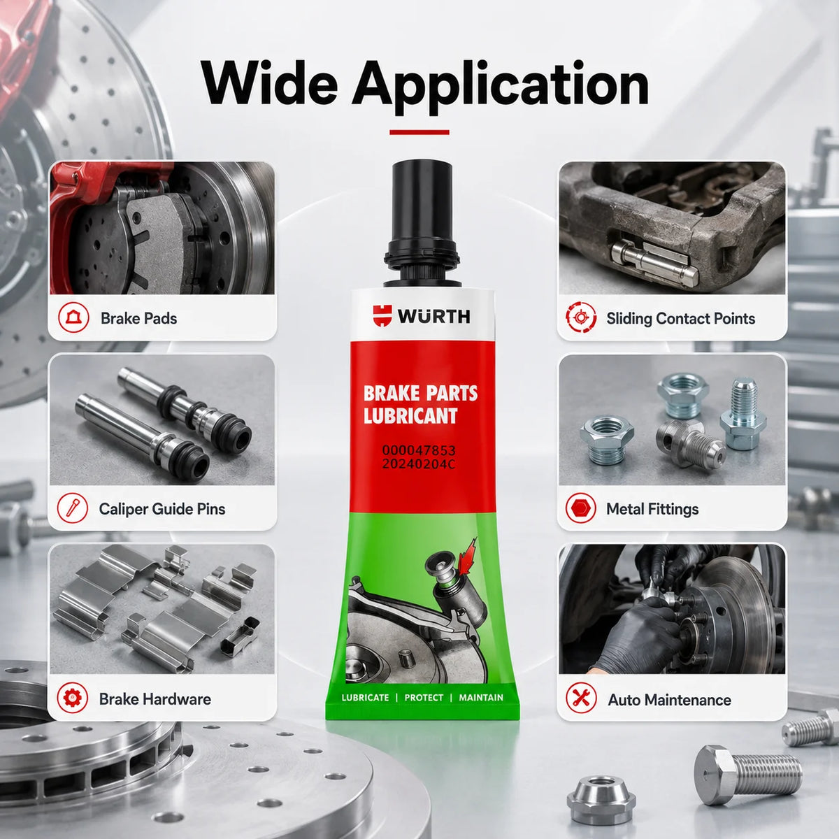 Lubrificante per Freni Wurth 10g, Grasso Resistente al Calore per Pinze Freno, Perni Guida, Pistoni, Uso Automobilistico