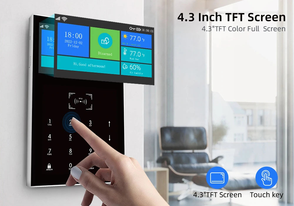 PG109 Sistema di Allarme Antifurto WiFi GSM da 4,3 Pollici per Casa, Compatibile con App Tuya, Controllo con Display della Temperatura