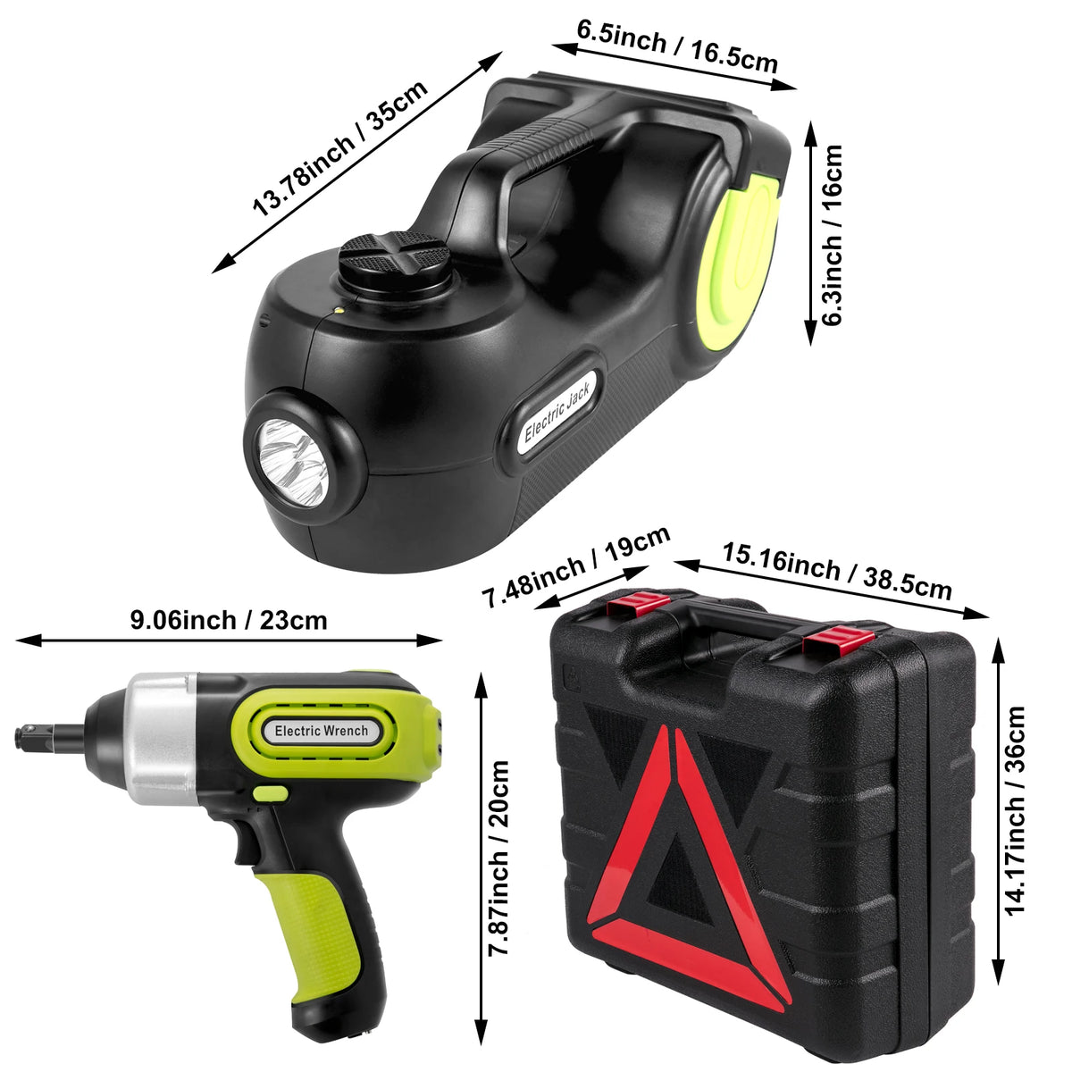 SucceBuy 5T 12V Kit cric per auto elettrica + avvitatore a percussione Luce a LED Martinetto idraulico portatile 13,5-36 CM Strumento di riparazione auto per sollevamento pneumatici