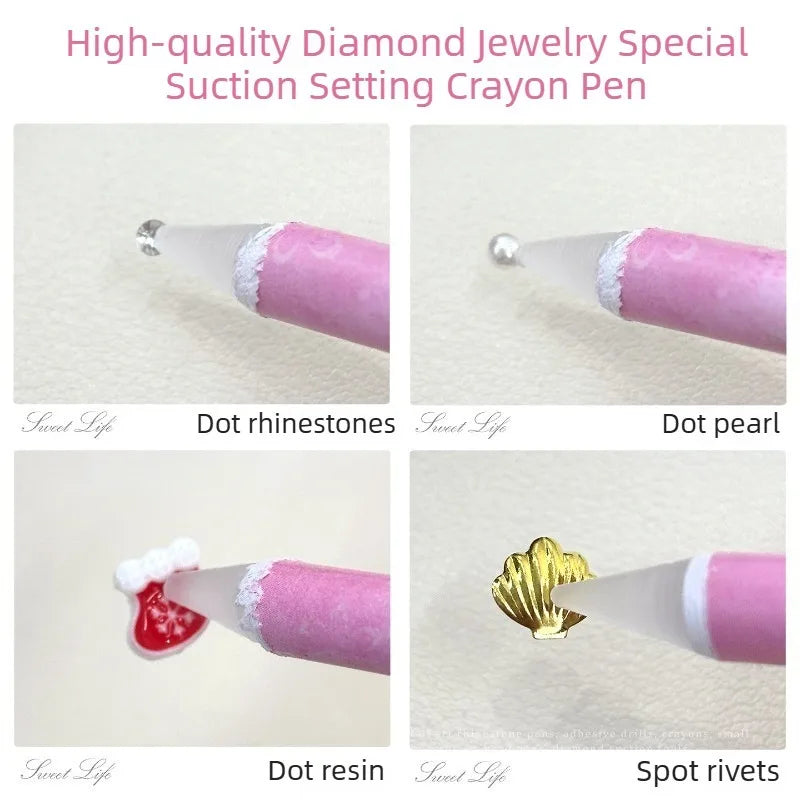 Matita per Nail Art, Strumento per la Raccolta di Strass, Utensile di Presa Senza Contatto, Matita Autoadesiva per Cristalli e Cera per Decorazioni Fai-da-Te per Manicure