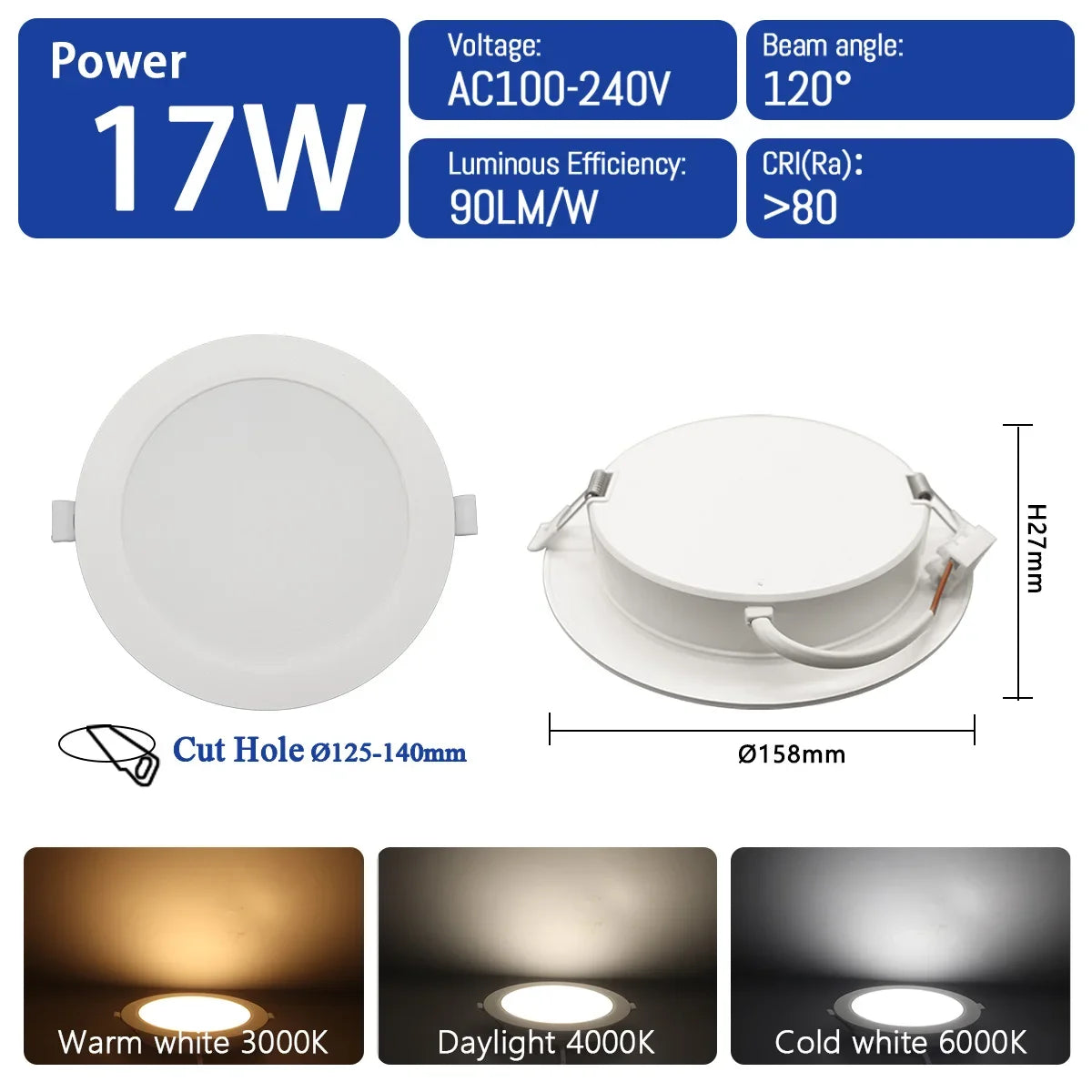 10 pz/lotto LED Pannello Rotondo Da Incasso Lampada 24W 20W 17W 14W 10W 6W AC100-240V 3000K 4000K 6000K Luce Faretto illuminazione per interni