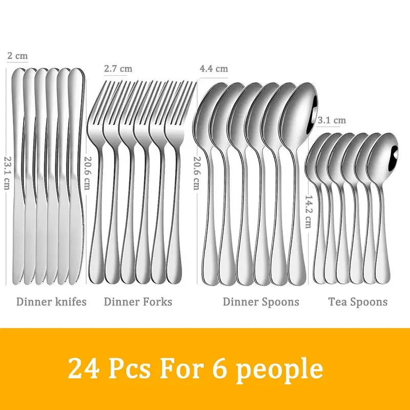 Set di posate da 24 pezzi in acciaio inossidabile, set di stoviglie, cucchiaio e forchetta, coltello, forchetta, cucchiaio da dessert, cucchiaio da tè