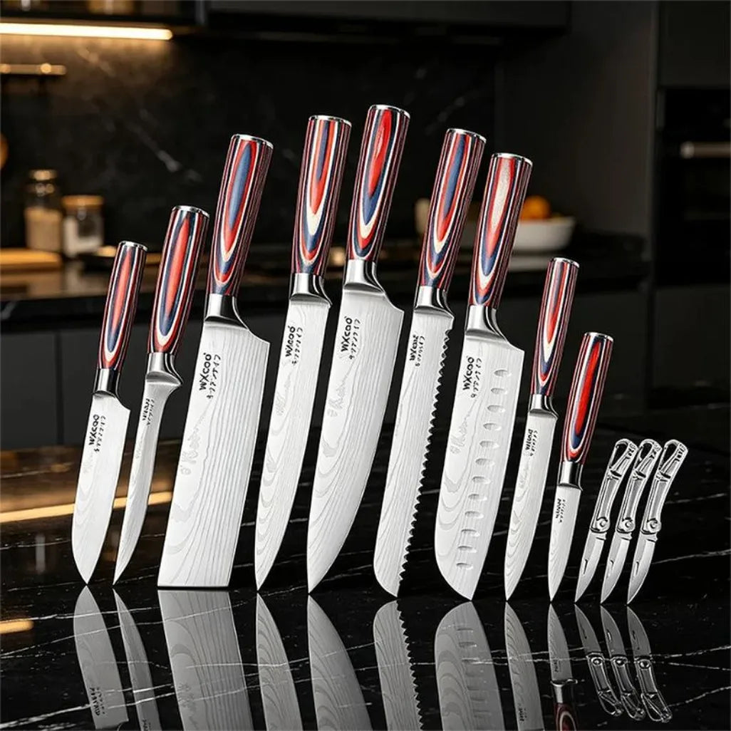 Set di 12/20 coltelli da chef in acciaio inox per pane, frutta e disossamento, leggeri e facili da usare, ideali come regalo per le festività per uomini.