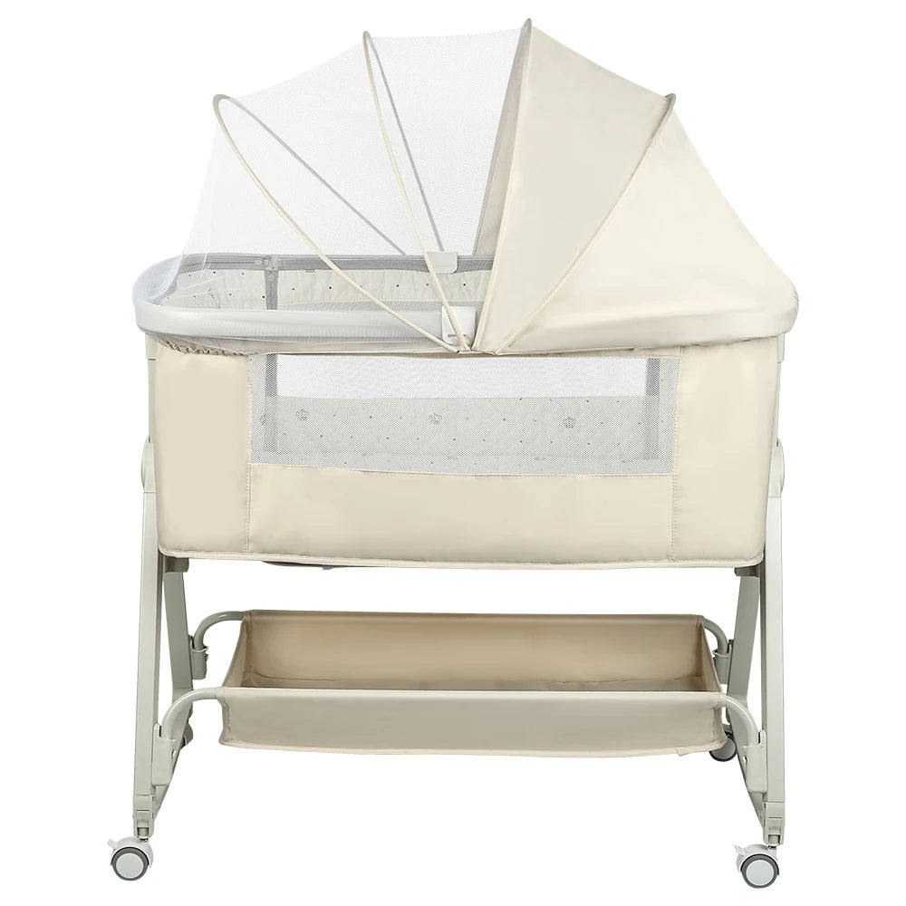 Culla 4-in-1 per Neonati, Culla Co-sleeping con Ruote Integrate, con Materasso e Zanzariera, Grigio, 91L X 50L X 68-81H Cm