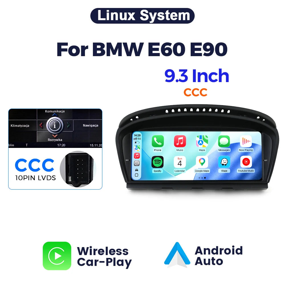 MEKEDE 8.8/9.3" Linux QLED 1920x720 HD Touchscreen Compatibile OEM Wireless CarPlay Android Auto Mirroring WiFi BT Aggiornamento OTA Per BMW E60 E61 E63 E64 E90 E91 E92 E93