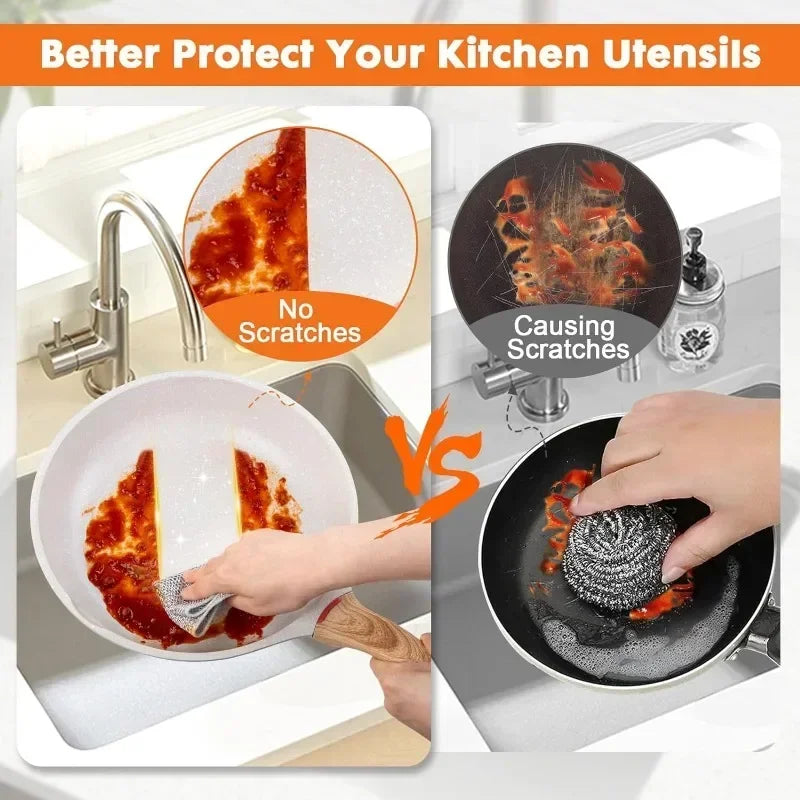 1/50pcs Strofinaccio magico Filo d'argento Pulizia Panno da cucina Addensato Asciugamano in microfibra Spugna incorporata Filo di acciaio Palla Straccio