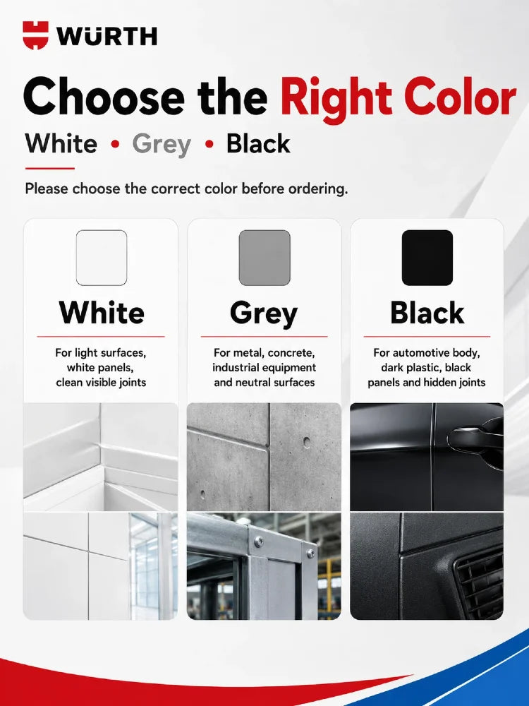 Adesivo Strutturale Poliuretanico PU Originale Wurth Bond+Seal 1K Bianco Grigio Nero per Auto Metallo Legno Calcestruzzo