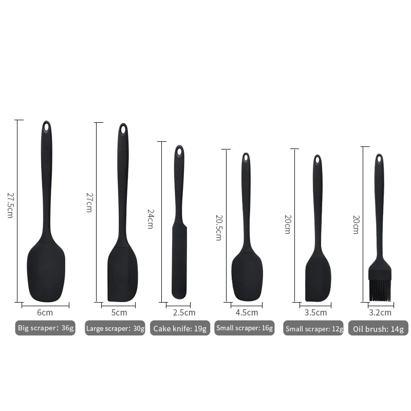 Set di utensili da cucina in silicone da 6 pezzi, spatola per crema, spatola, pennello per olio, set di raschietti di varie misure, strumento per la cottura, non integrato