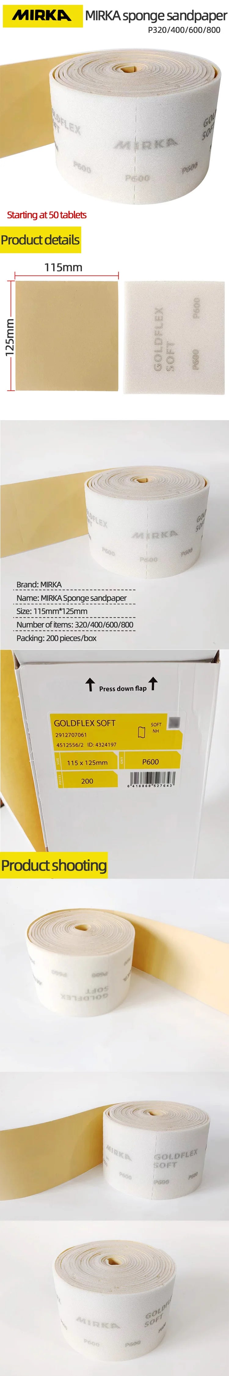50 fogli di carta vetrata in spugna filata a mano Mirka finlandese 115 * 125mm per auto in lamiera di metallo verniciatura a spruzzo con carta vetrata gialla