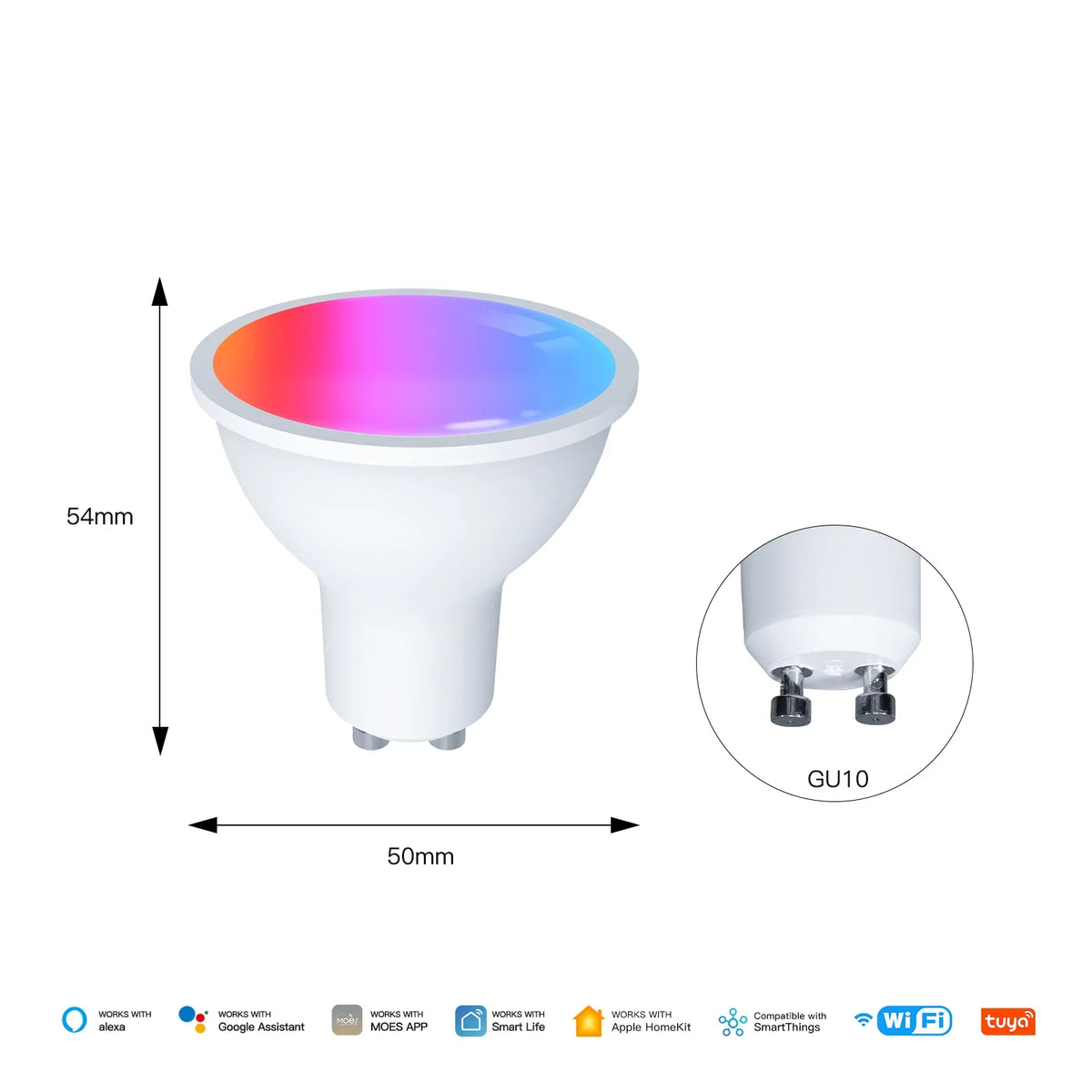 MOES Tuya Matter WiFi GU10 Lampadina intelligente Dimmerabile Luce a Led 16 milioni di colori RGB C + W Lampada a candela Controllo vocale Alexa Google Home