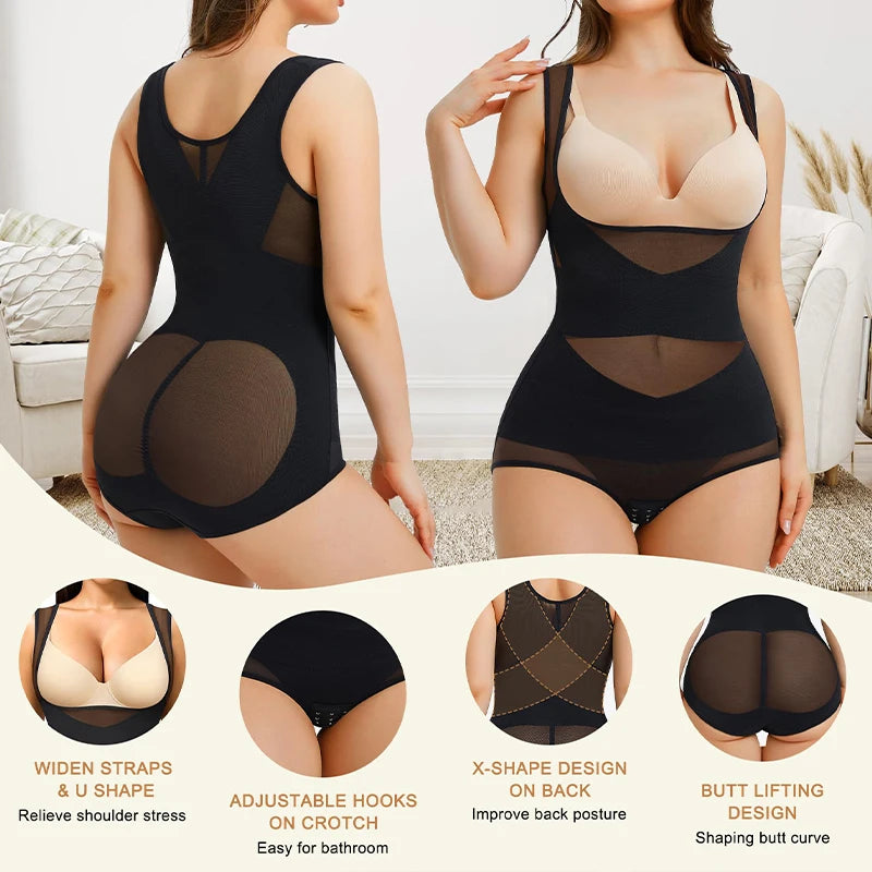 Mesh Shapewear Body per le donne Tummy Control vita Trainer Butt Lifter mutandine dimagrante Body Shaper Open Bust Underwear 2024
