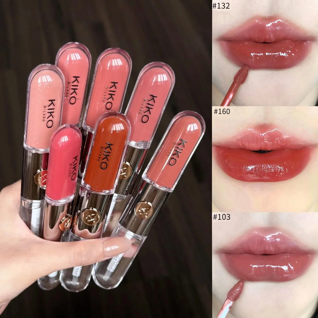 Rossetto a Doppia Punta KIKO 8 Colori, Effetto Opaco e Lucido, Impermeabile, Nutriente, Lunga Durata, Non Appiccica, Trucco Labbra per Donna