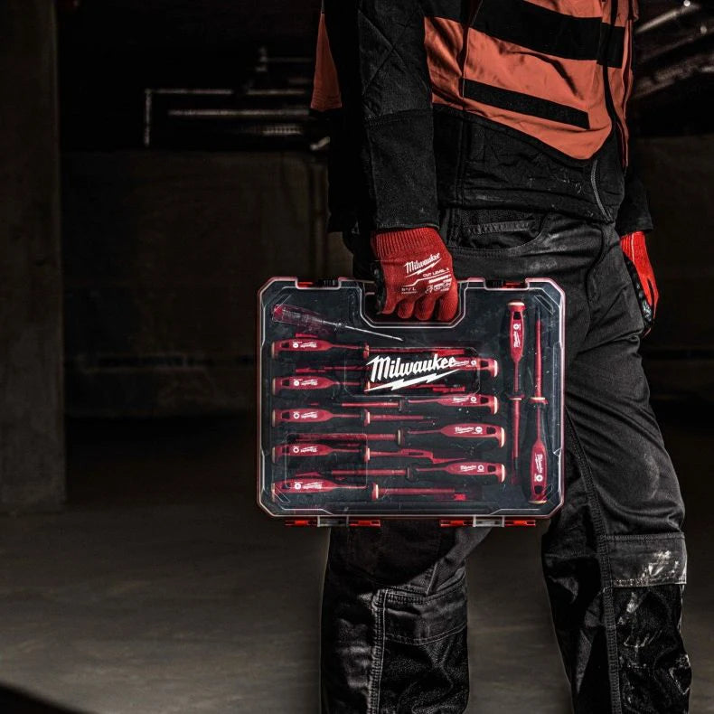 Set di cacciaviti isolati Milwaukee da 12 pezzi, cacciavite a punta fine VDE per elettricisti, strumento manuale, strumento per manutenzione 4932479095