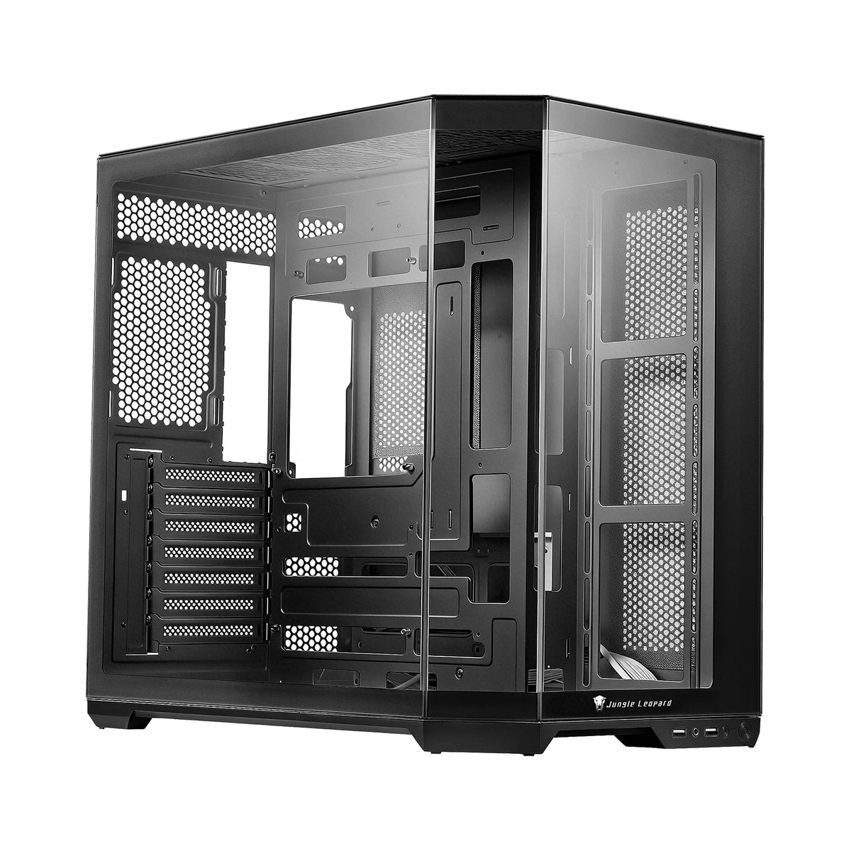 Case per PC ATX, con elevata capacità di circolazione dell’aria, struttura modulare per PC desktop, dotato di pannelli in vetro temperato sul frontale e sui lati, compatibile con schede madri ITX, MATX ed EATX.