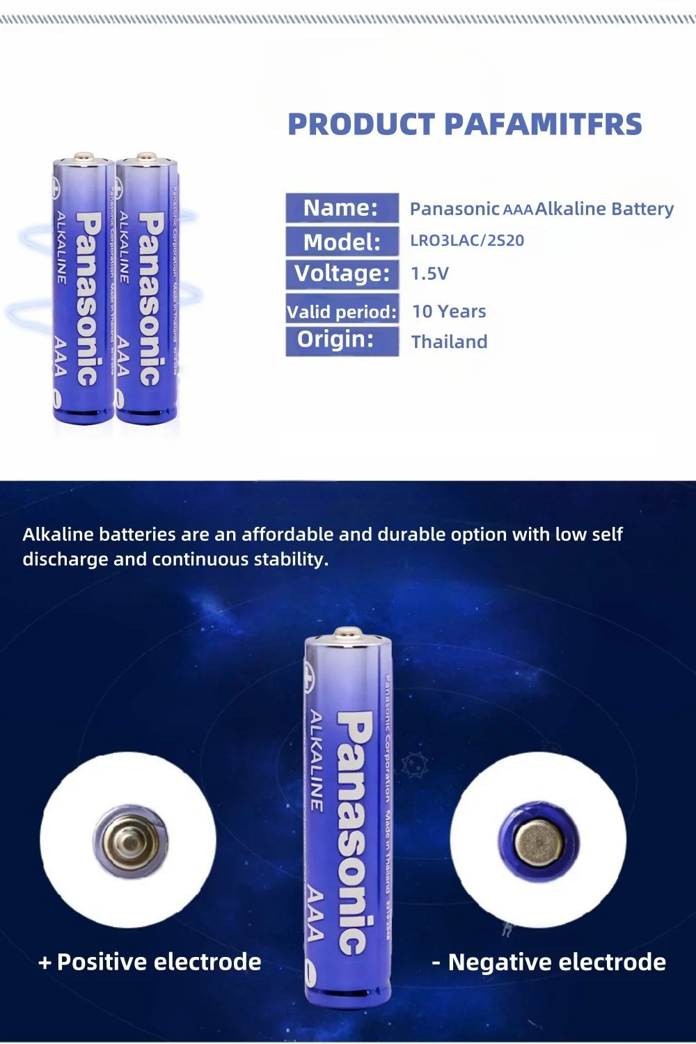 Batterie Alcaline Panasonic AA/AAA 1.5V, Adatte per Fotocamere Digitali, Torce, Lettori CD, Mouse Wireless, ecc.