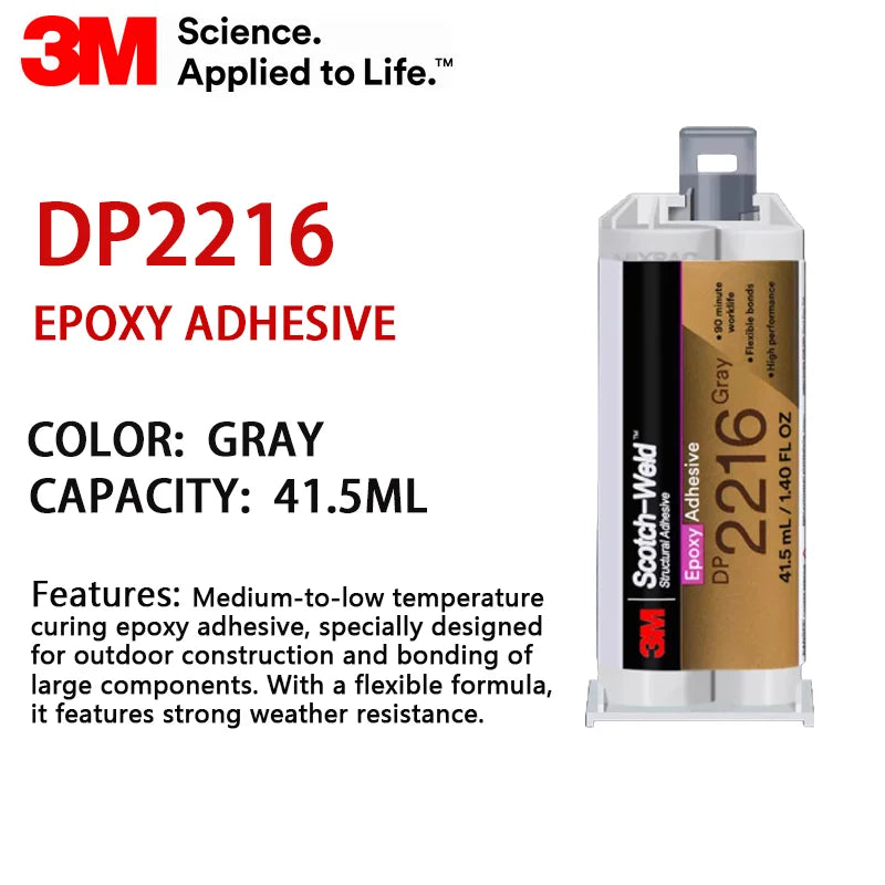 Adesivo Epossidico Originale 3M 2216 Scotch-Weld Grigio, Colla Strutturale Flessibile Bicomponente per Riparazione di Metallo, Gomma e Plastica