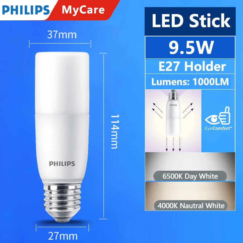 Philips LED Stick E27 Lampadine MyCare 5.5W 7.5W 9.5W Luce interna 220-240V 4000K 6500K Lampadina EyeComfort bianca No Glare, 1x