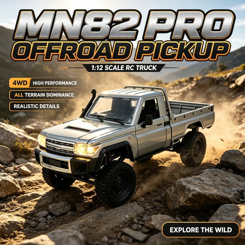 MN82 Pickup 4WD Off-Road PRO Aggiornato, Auto RC in Scala 1:12 con Fari, Giocattolo Telecomandato 2.4G, Regalo per Bambini, Gioco all'Aperto