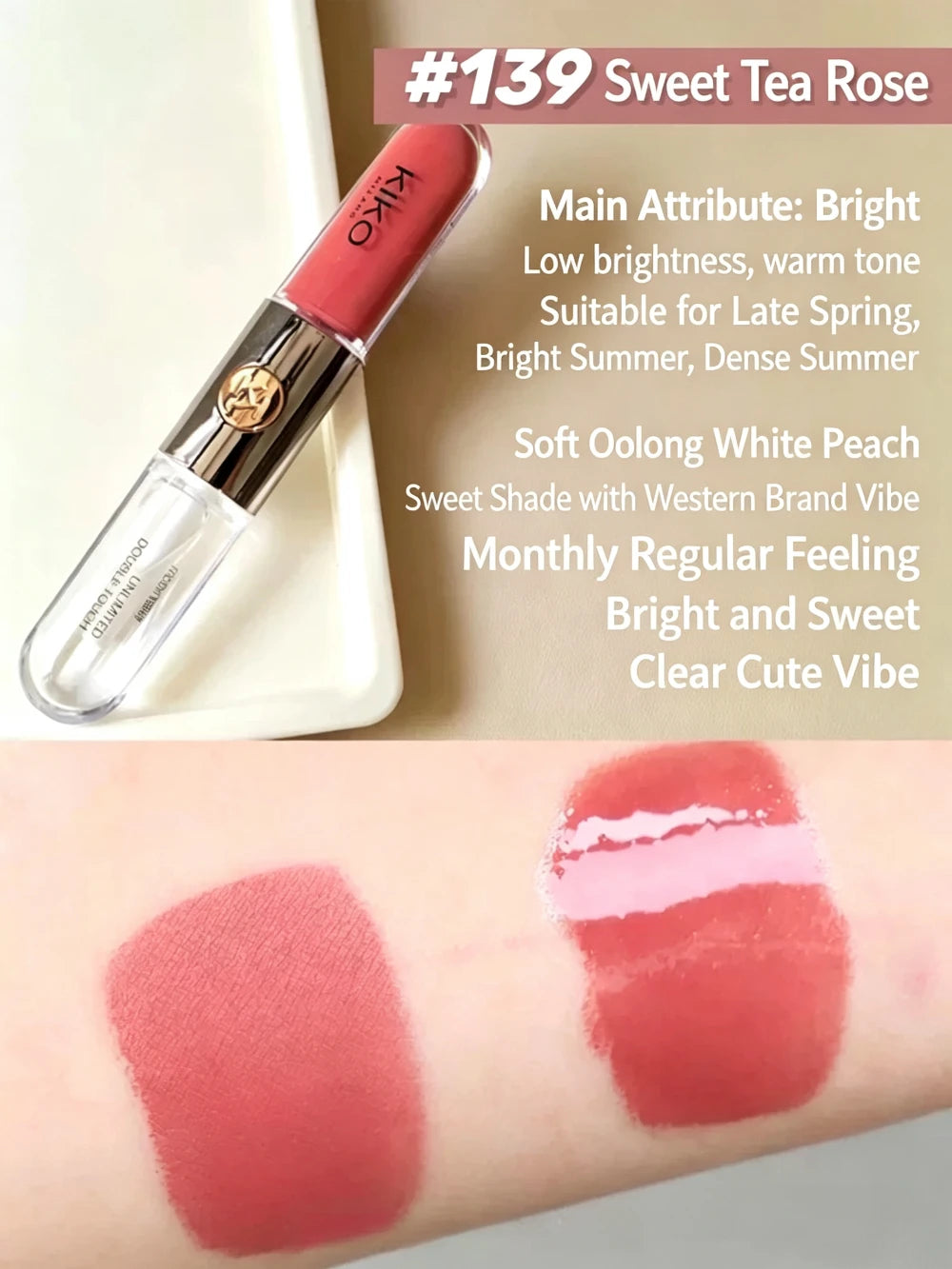 KIKO Matte Fusion Pressed Powder e Double Touch Lip Gloss 2 in 1 Set Trucco Viso e Labbra a Lunga Durata con Controllo dell'Olio, Specchio e Spugnetta