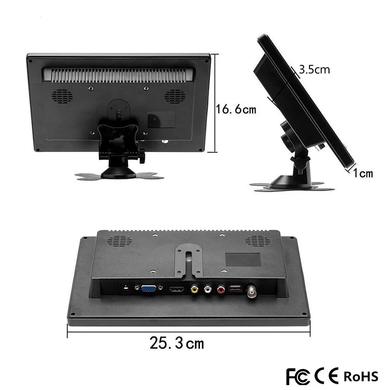 Monitor di Sicurezza Podofo 10.1'' con Display TFT LCD HD, Schermo Digitale con Ingresso Video HDMI/VGA/AV/USB/SD, Lettore PC/TV/DVD, Monitor per Auto