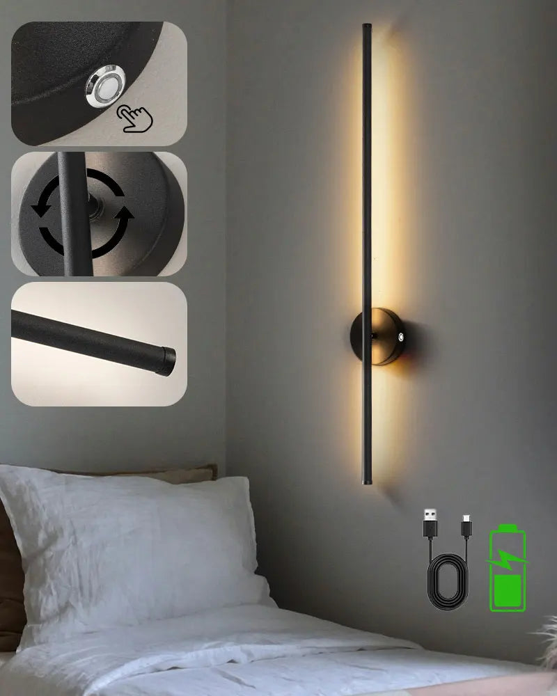 Lampade da parete a LED con batteria ricaricabile wireless con telecomando 3CCT 360 ° Lampada da parete a LED dimmerabile con interruttore tattile girevole nera