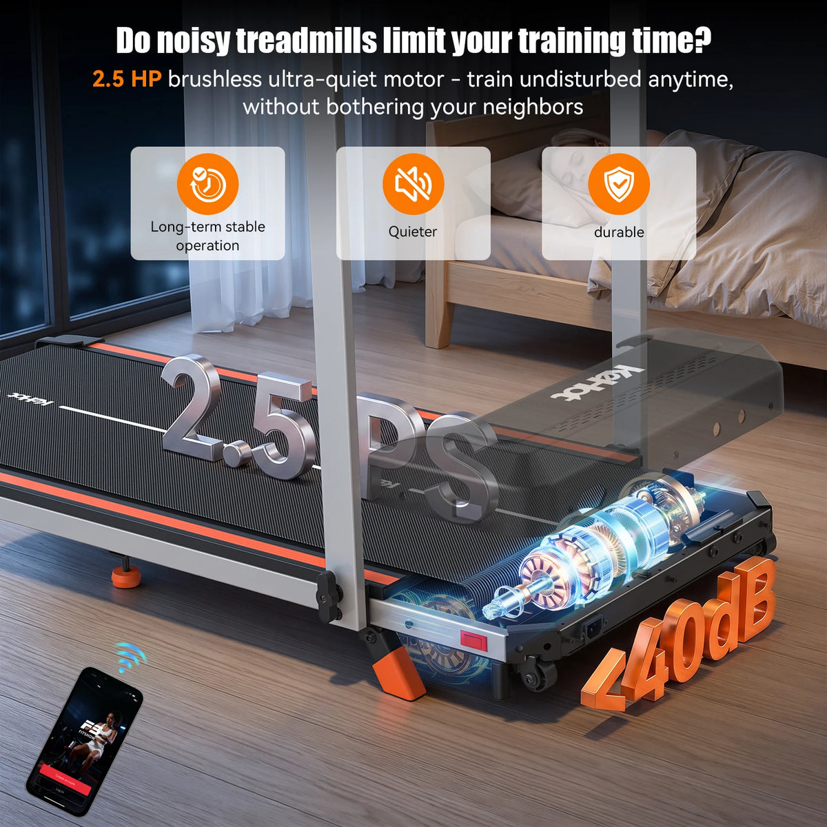 Treadmill domestico KeHot con APP Bluetooth, macchina da corsa pieghevole 1-12 Km/h, compatibile con EQISport/Zwift/Kinomap, display LED, inclinazione regolabile, capacità 125 kg, tapis roulant compatto per cardio.
