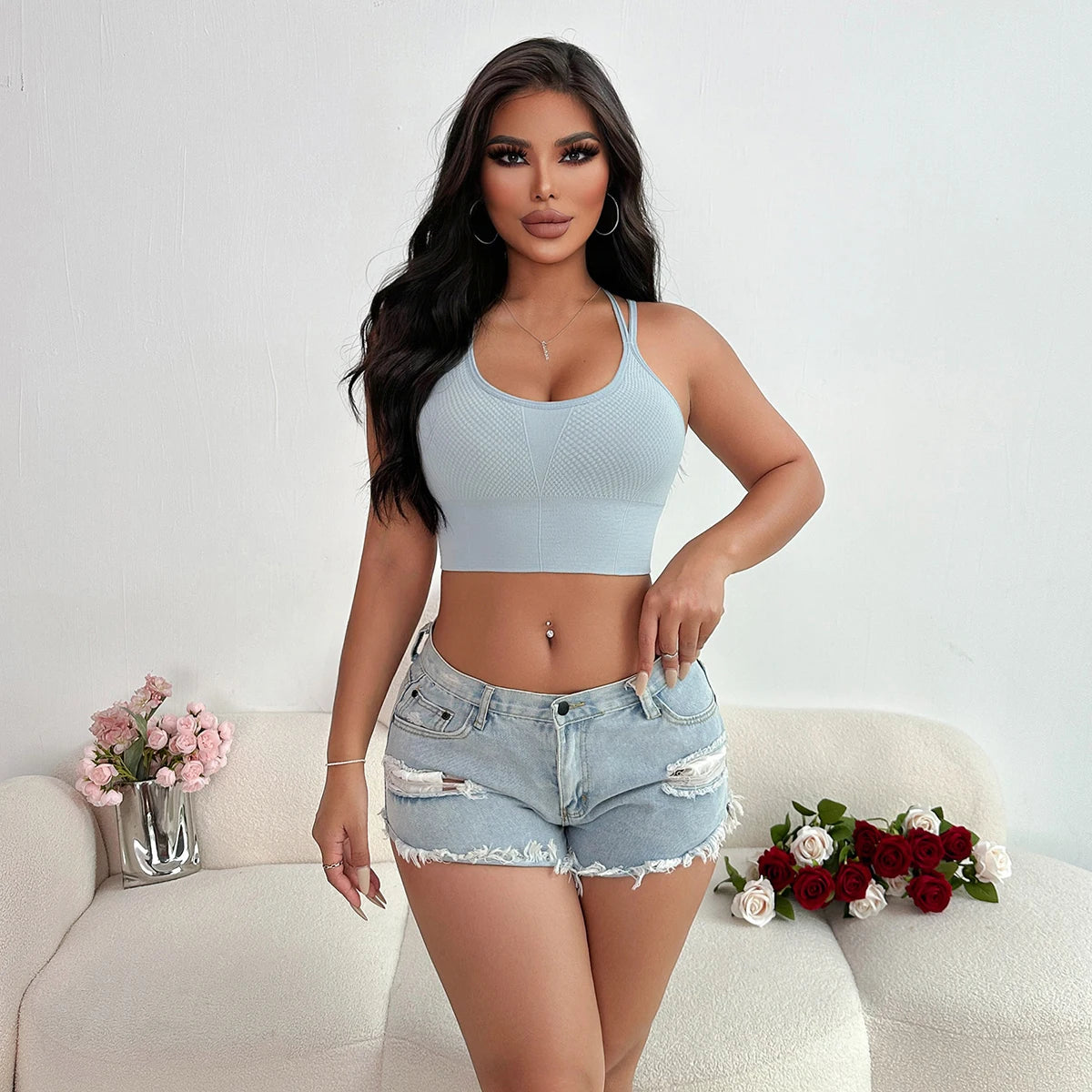 Biancheria intima senza cuciture sexy senza schienale multicolore senza anelli in acciaio, reggiseno sportivo e antiurto per il tempo libero, lingerie da donna M035