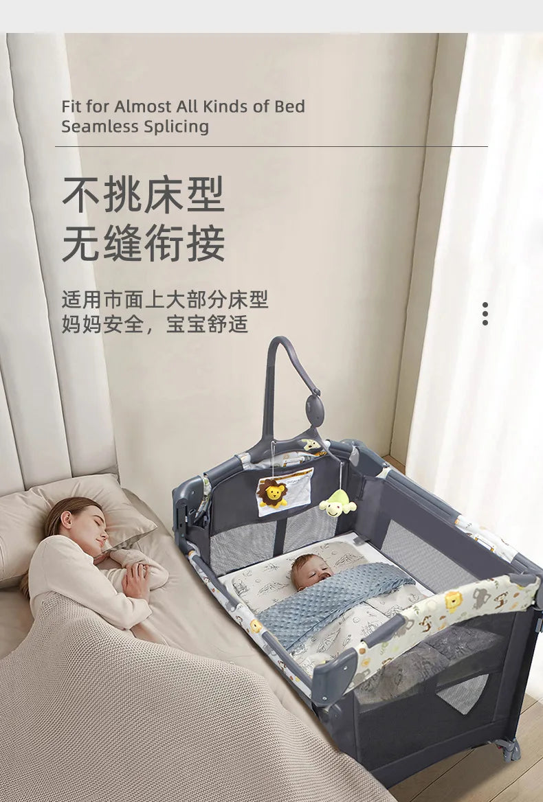 Culla per neonati 3 in 1, lettino da affiancare al letto, box portatile da viaggio con fasciatoio e giocattoli