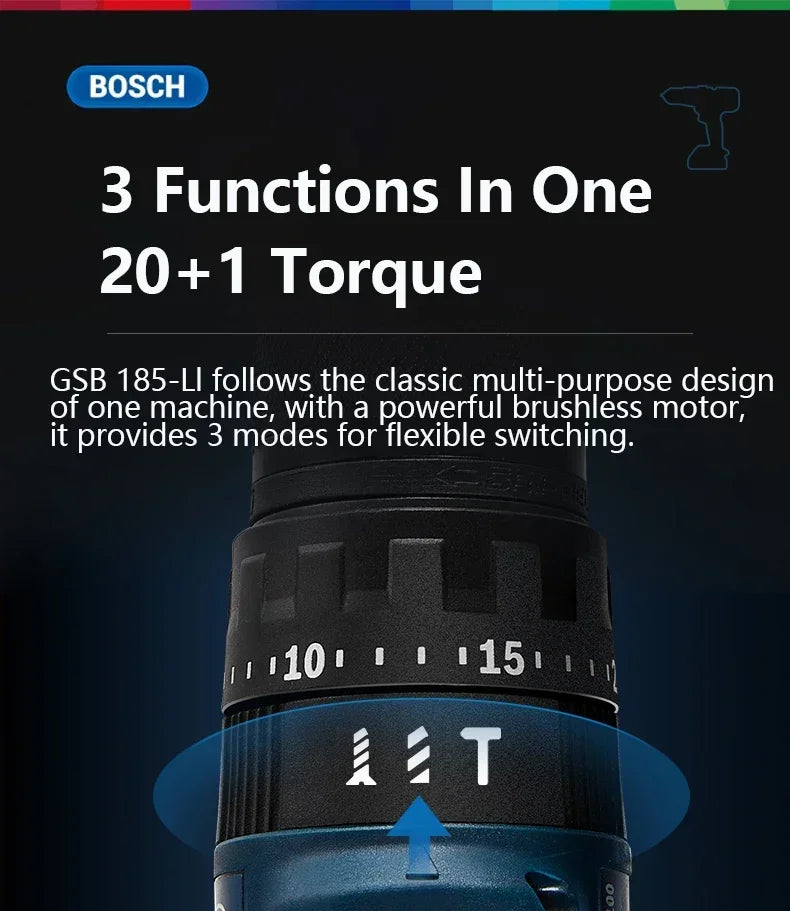 Trapano avvitatore a impulsi senza fili Bosch GSB 185-LI 18V, motore brushless, 1900 giri/min, cacciavite elettrico multifunzione, utensili elettrici (senza batteria)