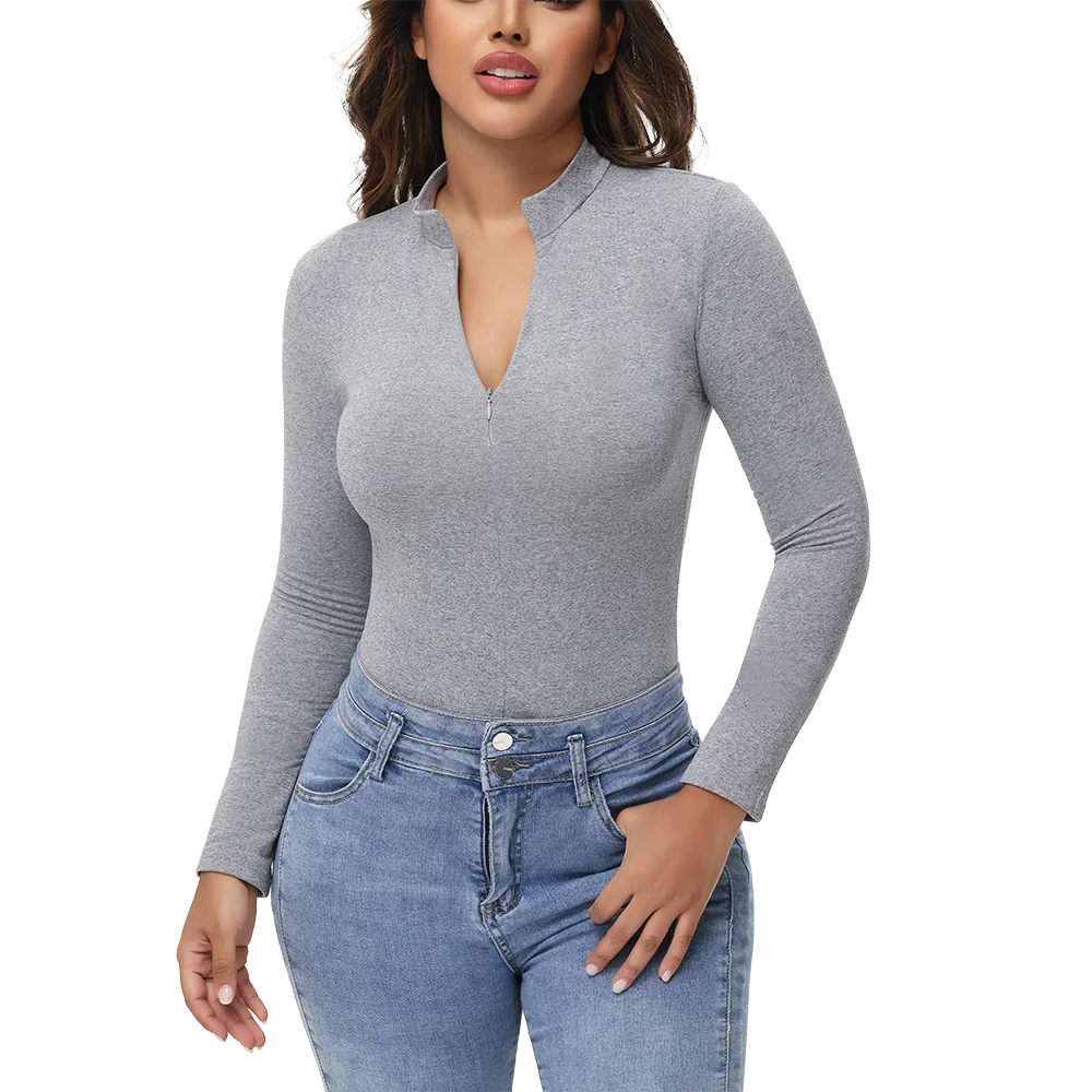 Body con colletto alla coreana con cerniera Donna Manica lunga Spazzolato Abiti invernali con fondo Sexy Streetwear Body Shaper Body pancia piatta
