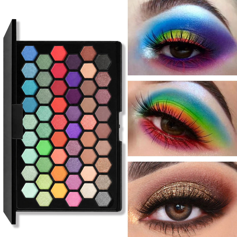 Palette Ombretti 54 Colori, Effetto Opaco, Shimmer e Glitter, Palette Ombretti Arcobaleno Pigmentata, Palette Cosmetica Professionale