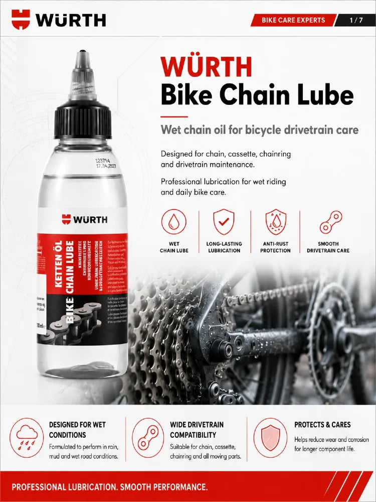 Lubrificante Originale Wurth per Catena Bicicletta, Olio Antiruggine e Antiusura per MTB, Bici da Strada ed E-bike, 100ML