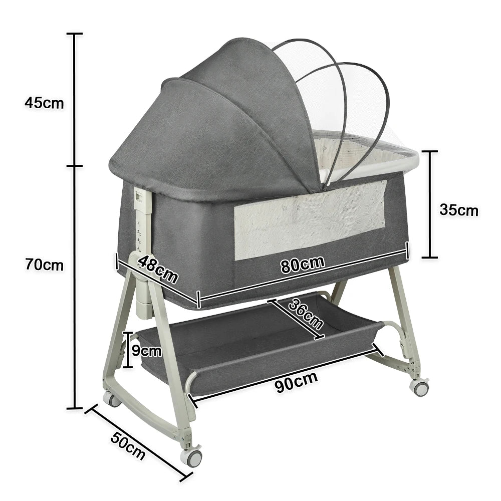 Culla 4-in-1 per Neonati, Culla Co-sleeping con Ruote Integrate, con Materasso e Zanzariera, Grigio, 91L X 50L X 68-81H Cm