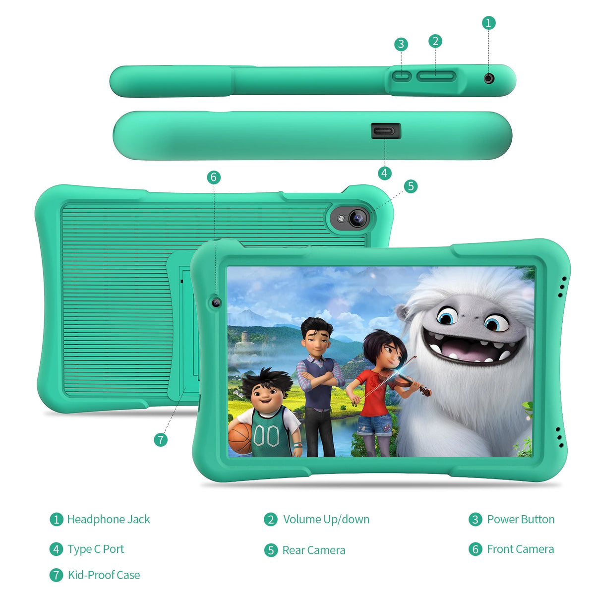 Tablet Android PRITOM da 10 pollici per bambini, 4GB(2+2)+32GB, Quad Core, 6000 mAh, WiFi 6, doppia fotocamera, Bluetooth, tablet per bambini piccoli