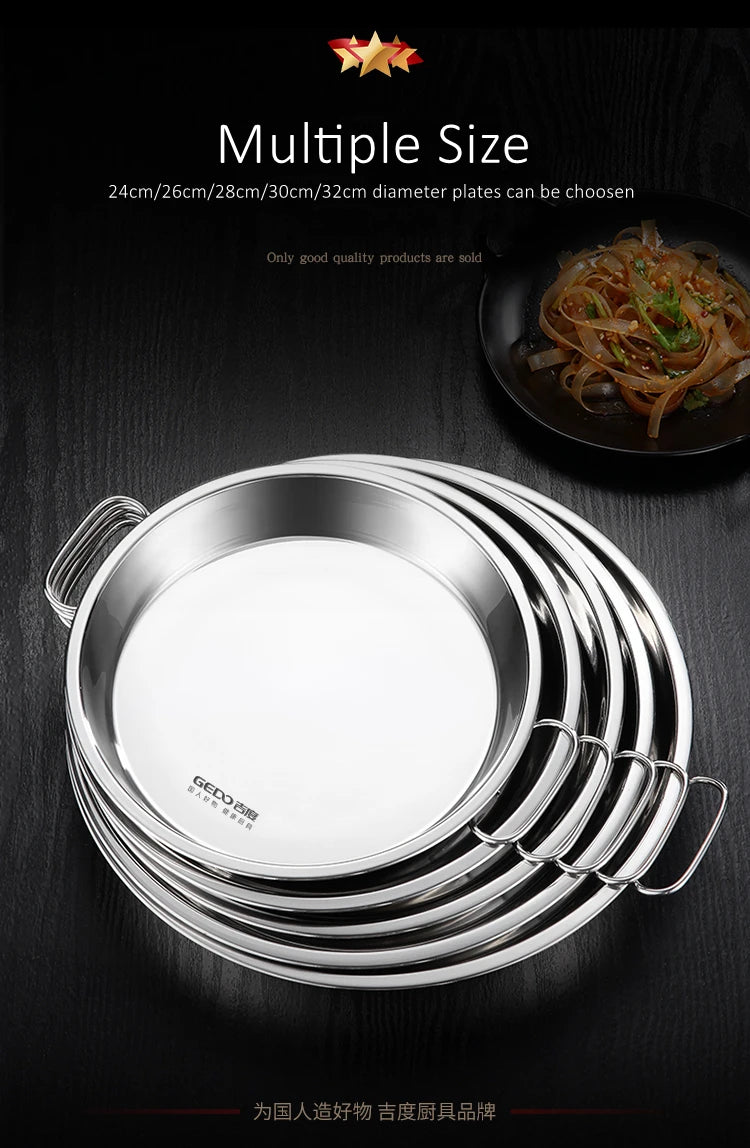 Piatto da cucina in acciaio inossidabile 304 certificato LFGB con 2 maniglie laterali Piatto per cottura a vapore ultra spesso per frutti di mare per stoviglie per banchetti