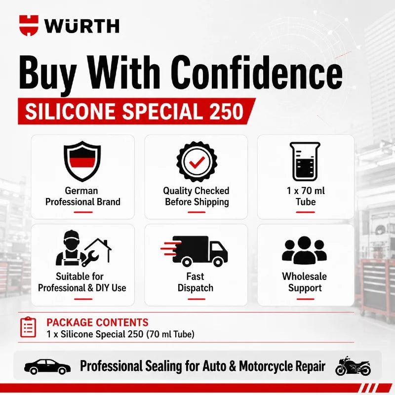 Silicone Speciale Wurth 250 Rosso 70ml RTV Sigillante per Guarnizioni ad Alta Temperatura per Coppa Olio Motore e Coperchio Valvole