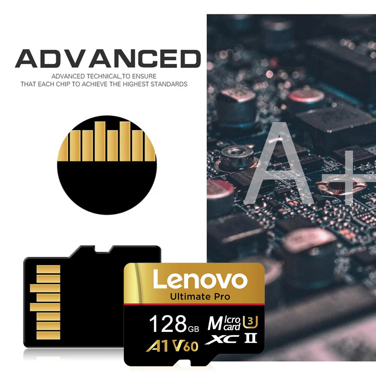 Scheda di memoria Micro SDXC TF Lenovo, alta velocità di trasferimento, UHS-I C10 U3, 64 GB, 128 GB, 256 GB, 512 GB, 1 TB, per PC, laptop e telecamere di sorveglianza.